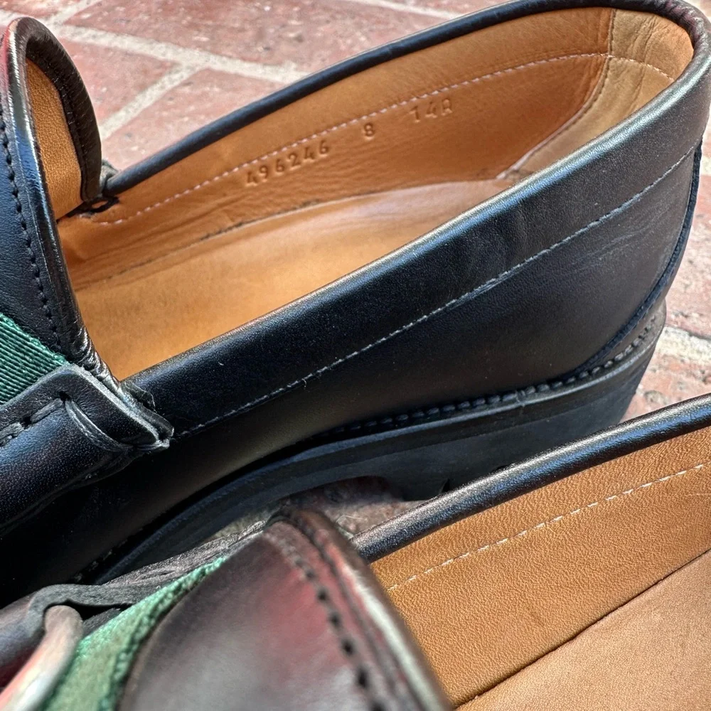 Gucci Black Leather Loafers with Green and Red Accents - Picture 5 of 7